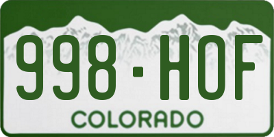 CO license plate 998HOF