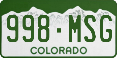 CO license plate 998MSG