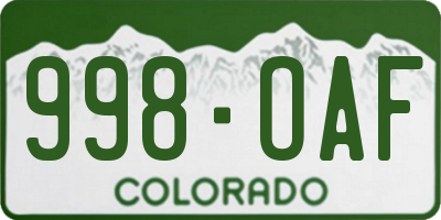 CO license plate 998OAF