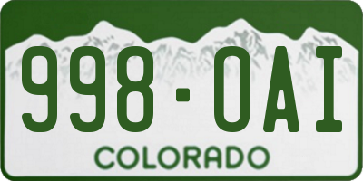 CO license plate 998OAI