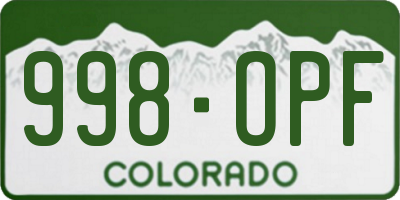 CO license plate 998OPF
