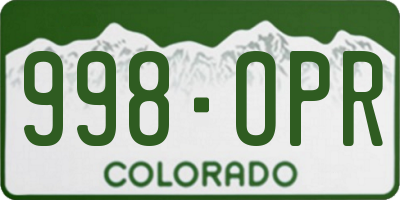 CO license plate 998OPR