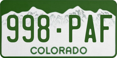 CO license plate 998PAF