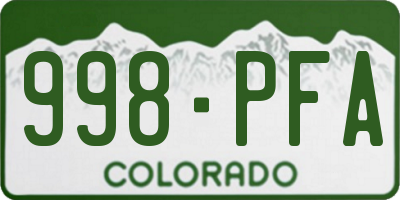 CO license plate 998PFA