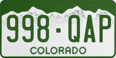 CO license plate 998QAP