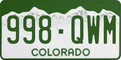 CO license plate 998QWM