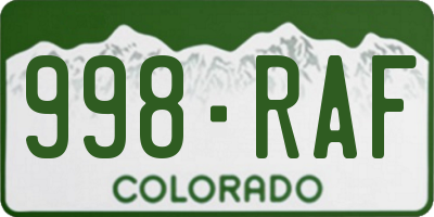 CO license plate 998RAF