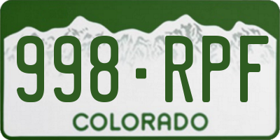 CO license plate 998RPF