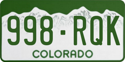 CO license plate 998RQK