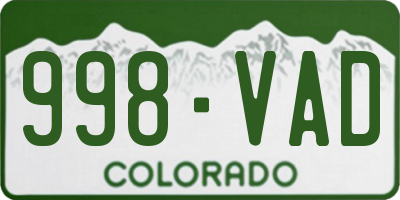 CO license plate 998VAD