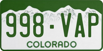 CO license plate 998VAP