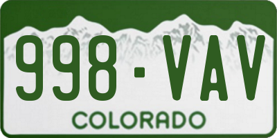 CO license plate 998VAV