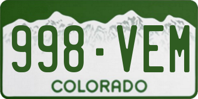 CO license plate 998VEM