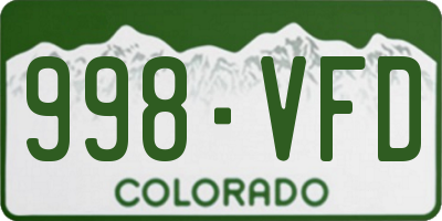CO license plate 998VFD