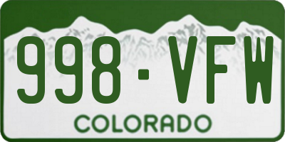 CO license plate 998VFW