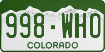 CO license plate 998WHO