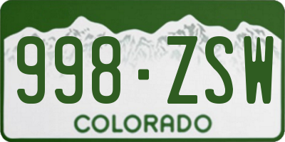CO license plate 998ZSW