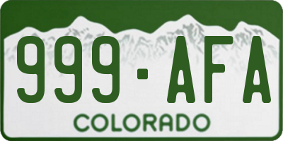 CO license plate 999AFA