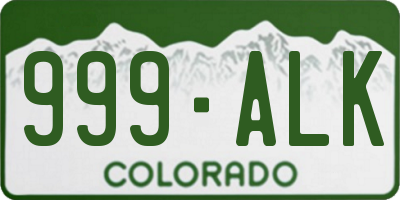 CO license plate 999ALK