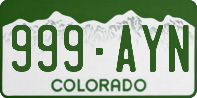 CO license plate 999AYN