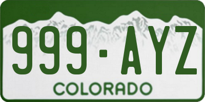 CO license plate 999AYZ