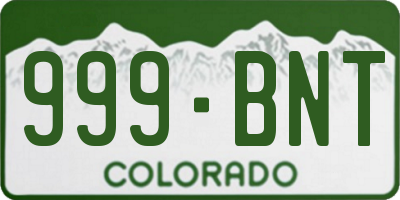 CO license plate 999BNT