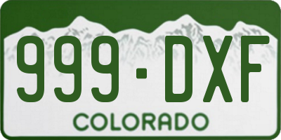 CO license plate 999DXF