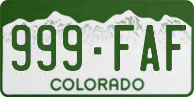 CO license plate 999FAF