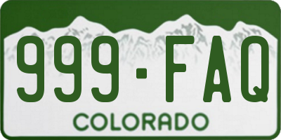 CO license plate 999FAQ
