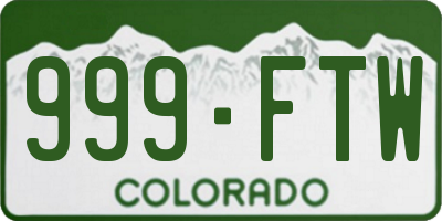 CO license plate 999FTW