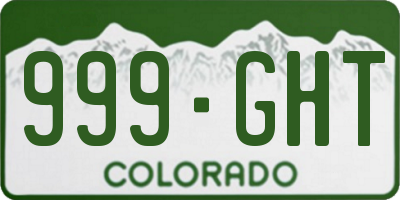 CO license plate 999GHT