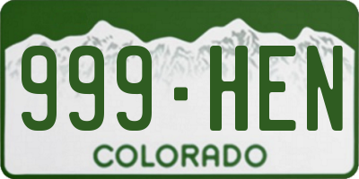 CO license plate 999HEN