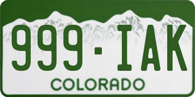 CO license plate 999IAK