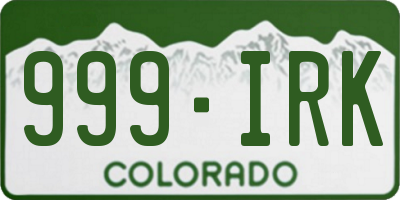 CO license plate 999IRK