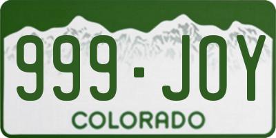 CO license plate 999JOY