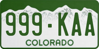 CO license plate 999KAA