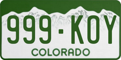 CO license plate 999KOY