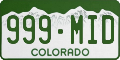 CO license plate 999MID