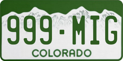 CO license plate 999MIG