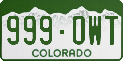 CO license plate 999OWT