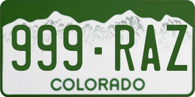 CO license plate 999RAZ