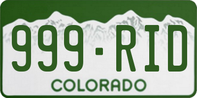 CO license plate 999RID