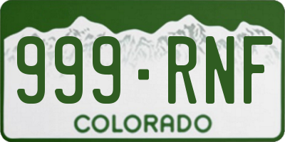 CO license plate 999RNF