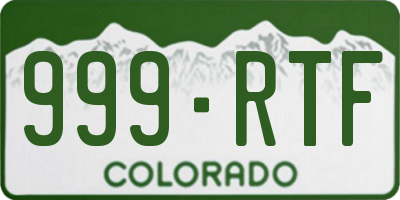 CO license plate 999RTF
