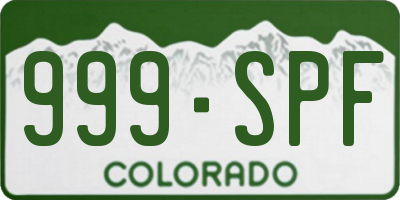 CO license plate 999SPF