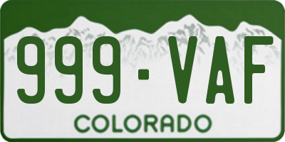 CO license plate 999VAF