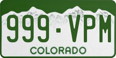 CO license plate 999VPM