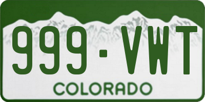 CO license plate 999VWT