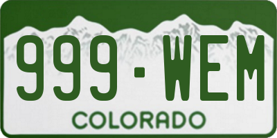 CO license plate 999WEM