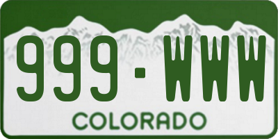 CO license plate 999WWW
